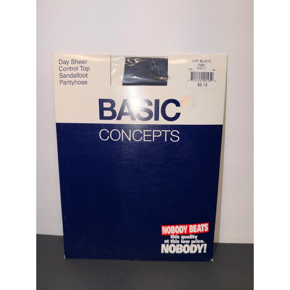 Basic Concepts‎ Vintage Day Sheer Control Top Pantyhose Off Black Sz C USA Made